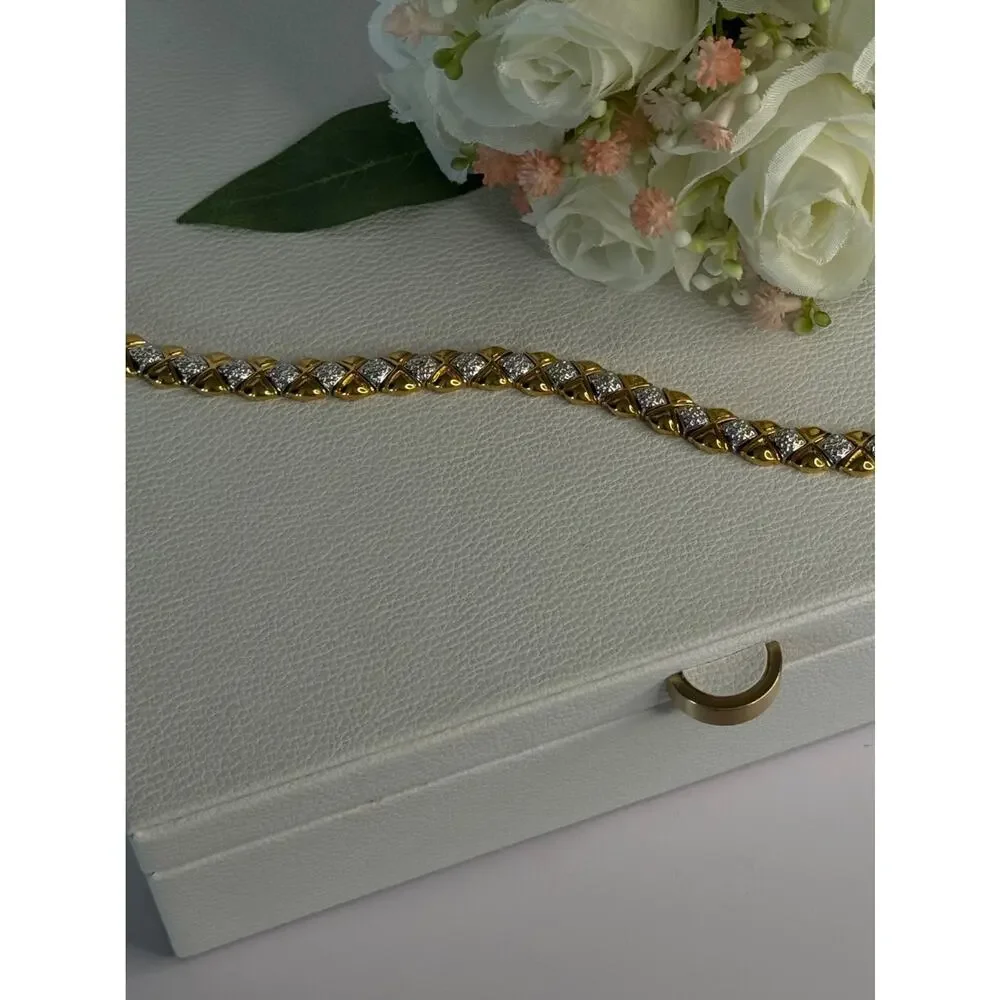 Charming 925 Sterling Silver Gold Plated Bracelet Length 7.5 Inch